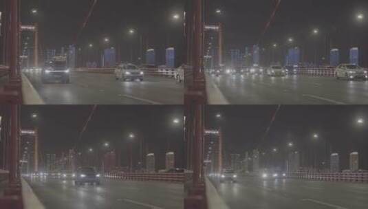 夜晚鹦鹉洲大桥桥面高清在线视频素材下载
