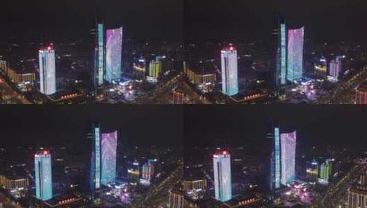 城市夜晚灯光秀航拍高清在线视频素材下载