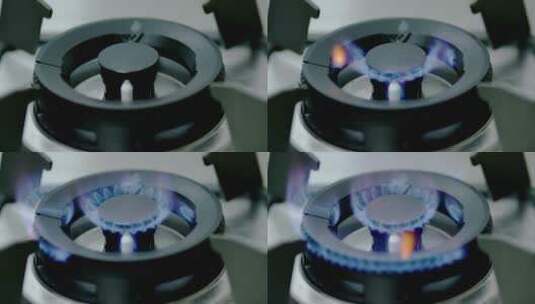 明亮厨房燃气灶打火慢动作细节高清在线视频素材下载