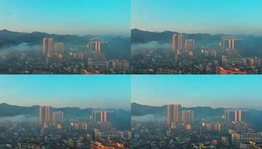 广宁县清晨城市大景航拍前进下降高清在线视频素材下载