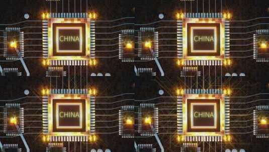中国制造计算机芯片三维概念场景高清在线视频素材下载
