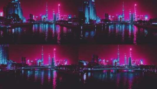 上海赛博朋克都市夜景高清在线视频素材下载