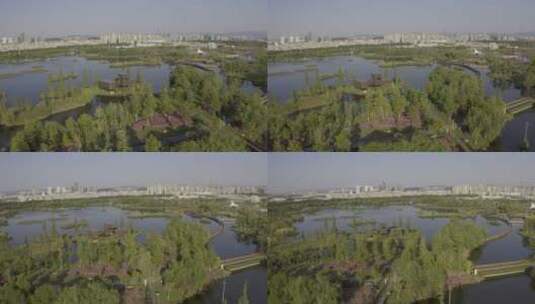 航拍昆明呈贡斗南湿地公园高清在线视频素材下载