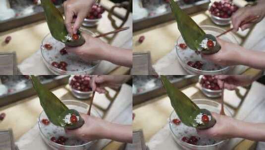 中国传统节日端午节包粽子实拍升格特写高清在线视频素材下载