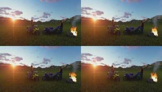 3D摩托车手在外面观看日落高清在线视频素材下载