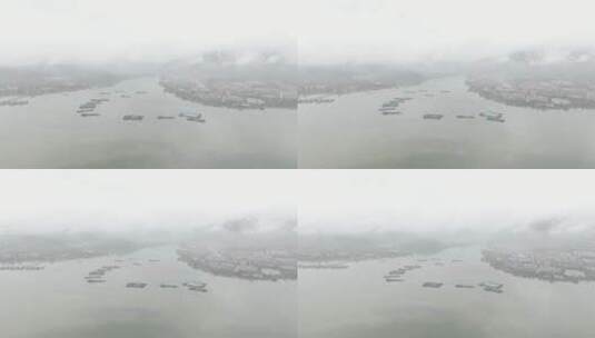 航拍杭州建德七里扬帆景区码头与富春江高清在线视频素材下载