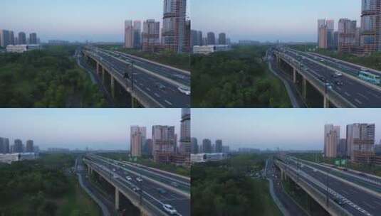 航拍傍晚的杭州高架桥高清在线视频素材下载