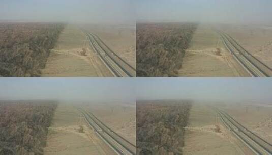 甘肃柳格高速公路沙漠戈壁沙尘暴自然景观高清在线视频素材下载