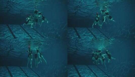 女子水下花样游泳高清在线视频素材下载