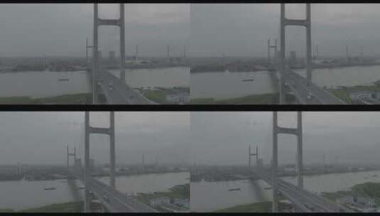 闵浦大桥航拍03（4K/50fps/灰档/降噪）高清在线视频素材下载