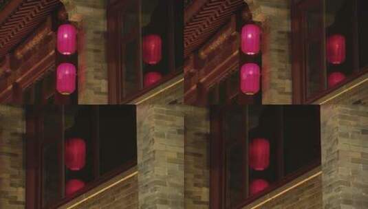 夜晚古建筑悬挂的红灯笼高清在线视频素材下载