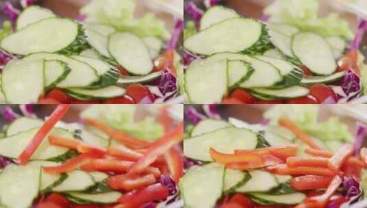 【正版素材】沙拉制作红椒落入高清在线视频素材下载