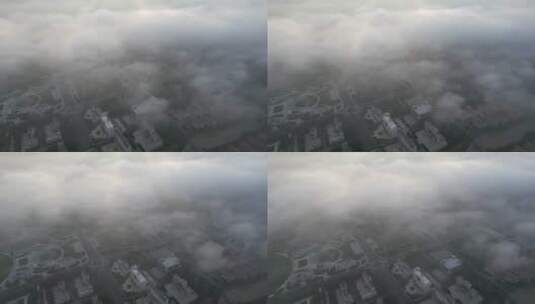 航拍平流雾下的山东省荣成市高清在线视频素材下载