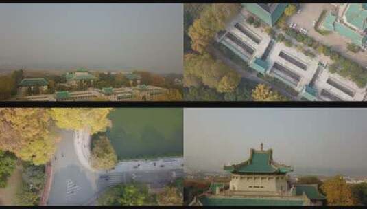 国立武汉大学航拍实拍4k素材校门校内拍摄高清在线视频素材下载