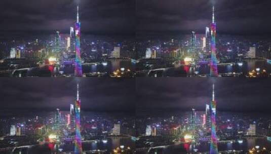 广东省广州市市中心城市夜景航拍高清在线视频素材下载