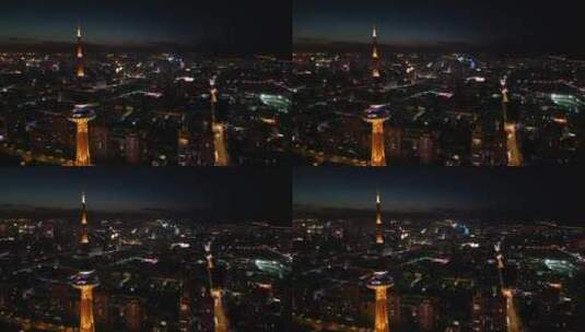 哈尔滨南岗区龙塔景点城市夜景航拍素材高清在线视频素材下载