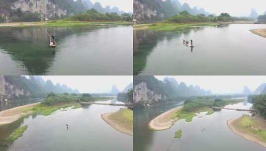 桂林漓江渔民划竹筏高清在线视频素材下载