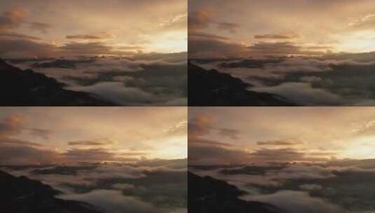 夕阳下的云雾山河高清在线视频素材下载