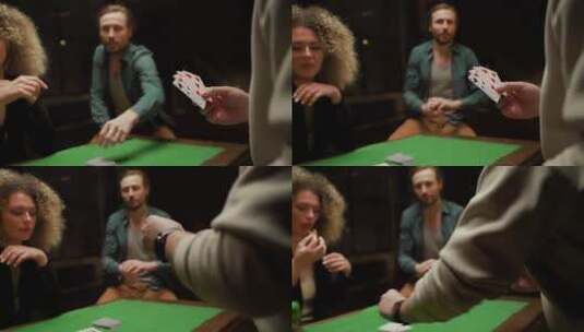 朋友围着桌子玩扑克 高清在线视频素材下载
