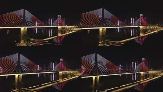 繁华都市车辆行驶在大桥上车流航拍高清在线视频素材下载