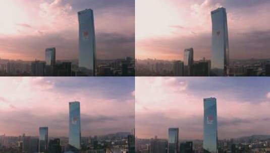 深圳汉京大厦晚霞航拍4K空镜高清在线视频素材下载