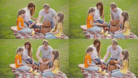 户外野餐的幸福家庭高清在线视频素材下载