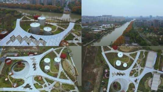杭州小河公园航拍高清在线视频素材下载