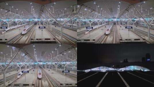 深圳北站排列的高铁航拍高清在线视频素材下载
