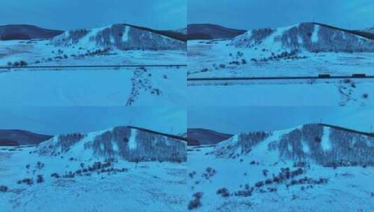 大兴安岭林区冬季晨曦雪景道路运输高清在线视频素材下载
