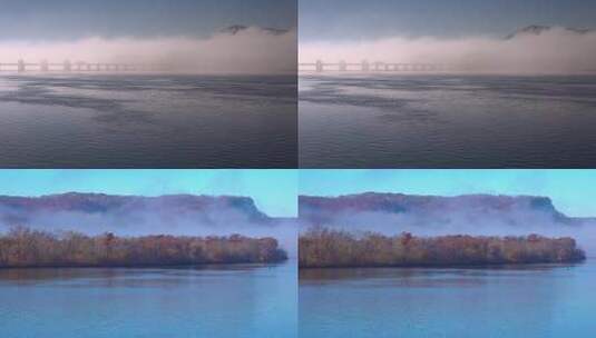 河流日出秋景晨雾高清在线视频素材下载