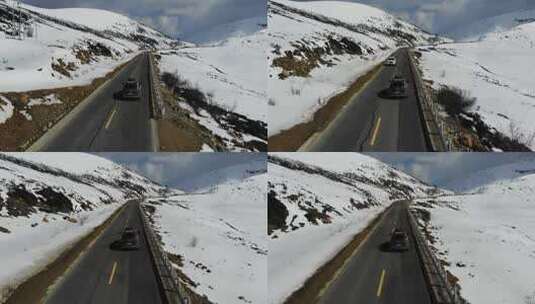 航拍318国道翻越色季拉山垭口的自驾游车辆高清在线视频素材下载