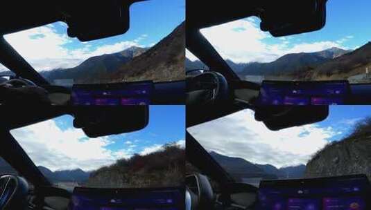 西藏派墨公路天空云车内窗地拍709高清在线视频素材下载
