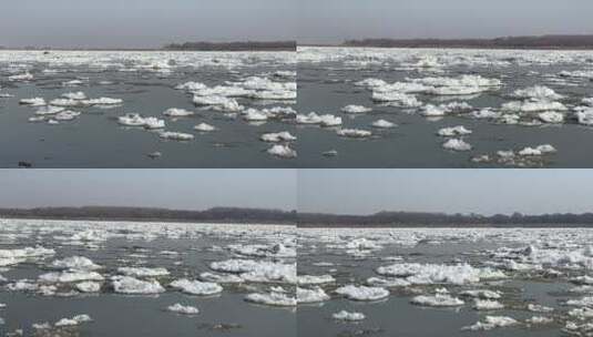 松花江开江流冰景观高清在线视频素材下载