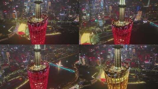 航拍广州塔夜景高清在线视频素材下载