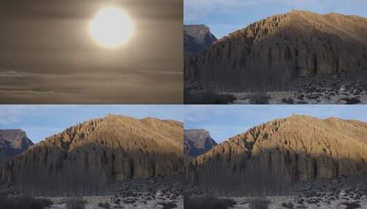 西北地区荒山清晨太阳升起高清在线视频素材下载