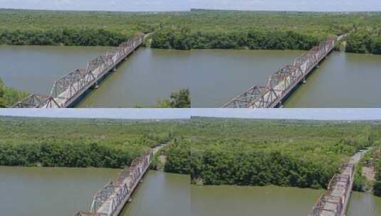 圣佩德罗德马科里斯横跨里奥索科的旧桥；鸟瞰图高清在线视频素材下载