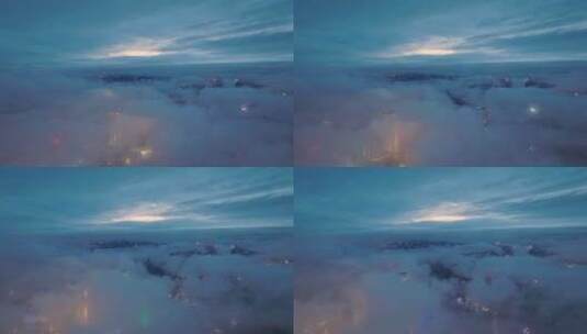 航拍南京云海下的紫峰大厦新街口高清在线视频素材下载