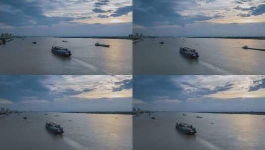 集装箱货轮航行长江航拍延时高清在线视频素材下载