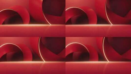 红色曲面几何体背景3D渲染高清在线视频素材下载