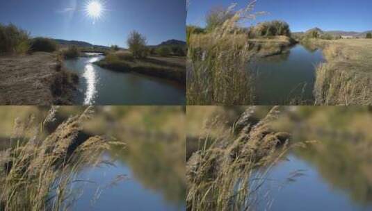 B新疆准噶尔河道上的太阳高清在线视频素材下载