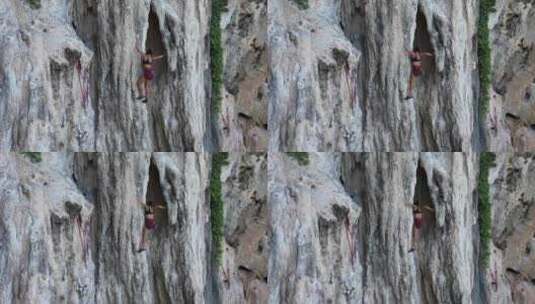 泰国甲米攀岩航拍户外极限运动高清在线视频素材下载