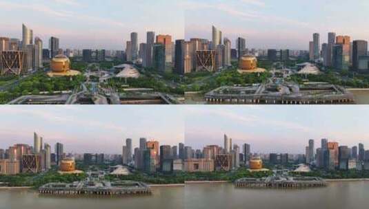 杭州钱江新城城市日出航拍高清在线视频素材下载