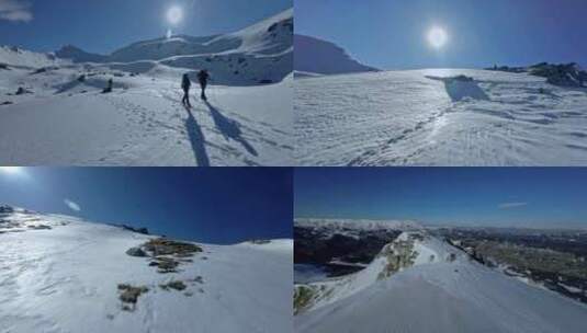 FPV穿越机无人机航拍雪山登山滑雪日出阳光高清在线视频素材下载
