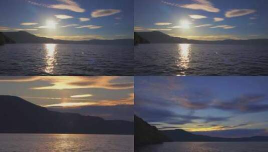 湖泊落日夕阳晚霞波光粼粼的湖面湖波荡漾高清在线视频素材下载