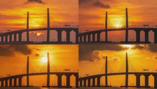 港珠澳大桥九洲航道桥日出延时4K高清在线视频素材下载