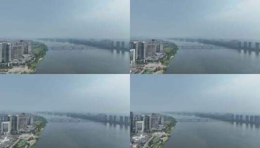 长沙湘江两岸城市建筑风光航拍福元路大桥高清在线视频素材下载