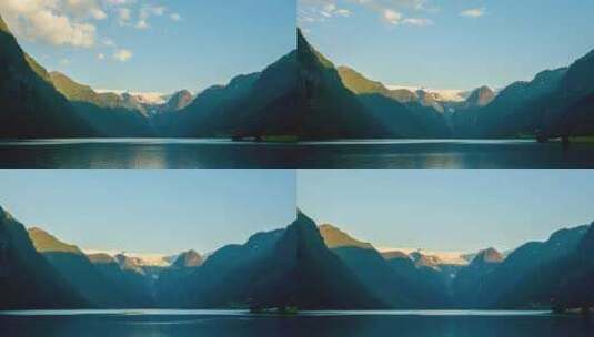 洛瓦内特湖全景，白天在挪威洛恩-延时高清在线视频素材下载