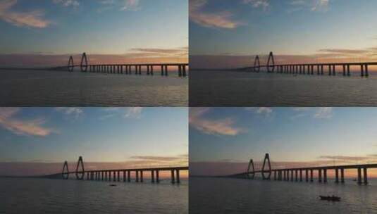 夕阳下的丁字湾大桥高清在线视频素材下载