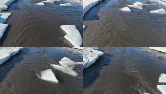 初春开河春训浮冰流水高清在线视频素材下载