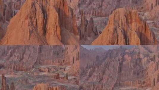 航拍新疆库车红山石林景观高清在线视频素材下载